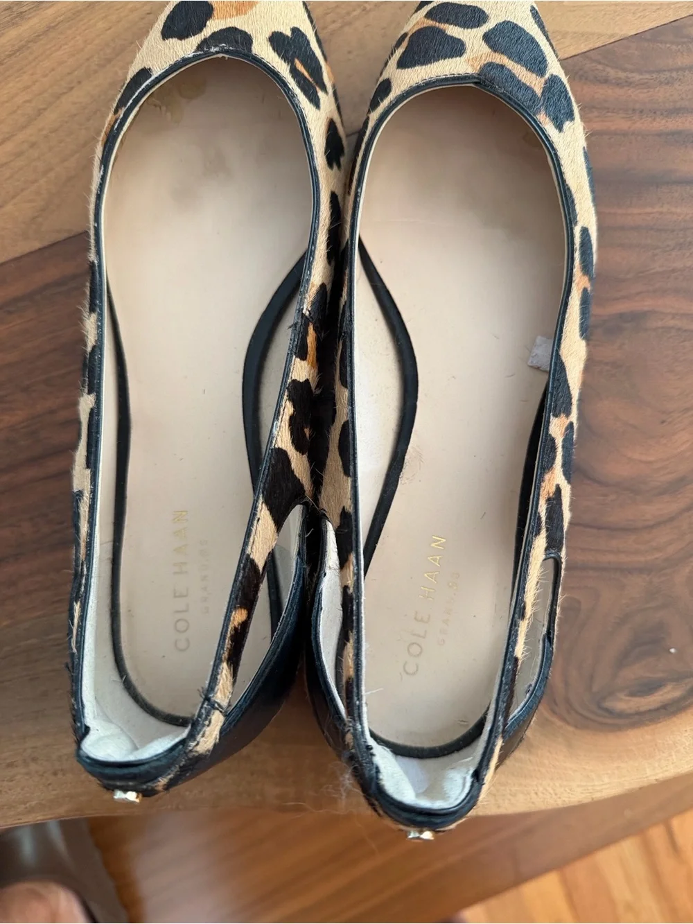 Cole Haan Leopard-Print Pointed-Toe Flats in Tan and Black